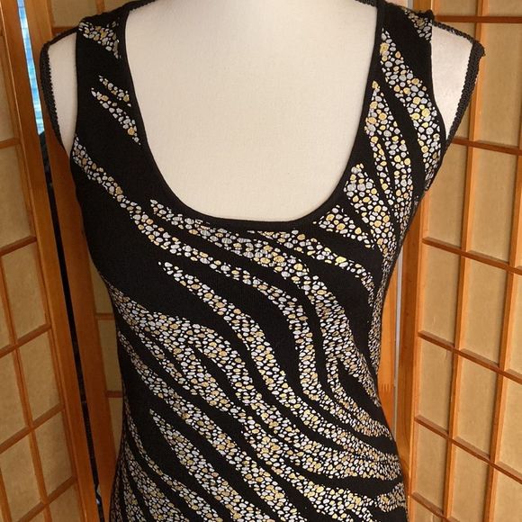 Belldini Top Knit Black Gold Pewter Sleeveless Layering Tank Top - Picture 6 of 12
